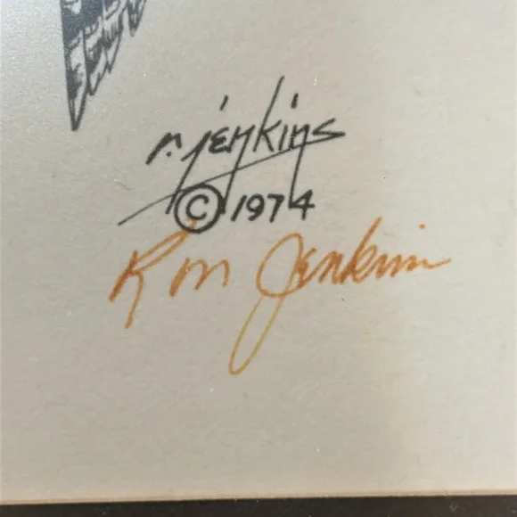 Vintage Ron M. Jenkins signed print of Great Horned Owl. Dated 1974. Matted - Picture 3 of 12